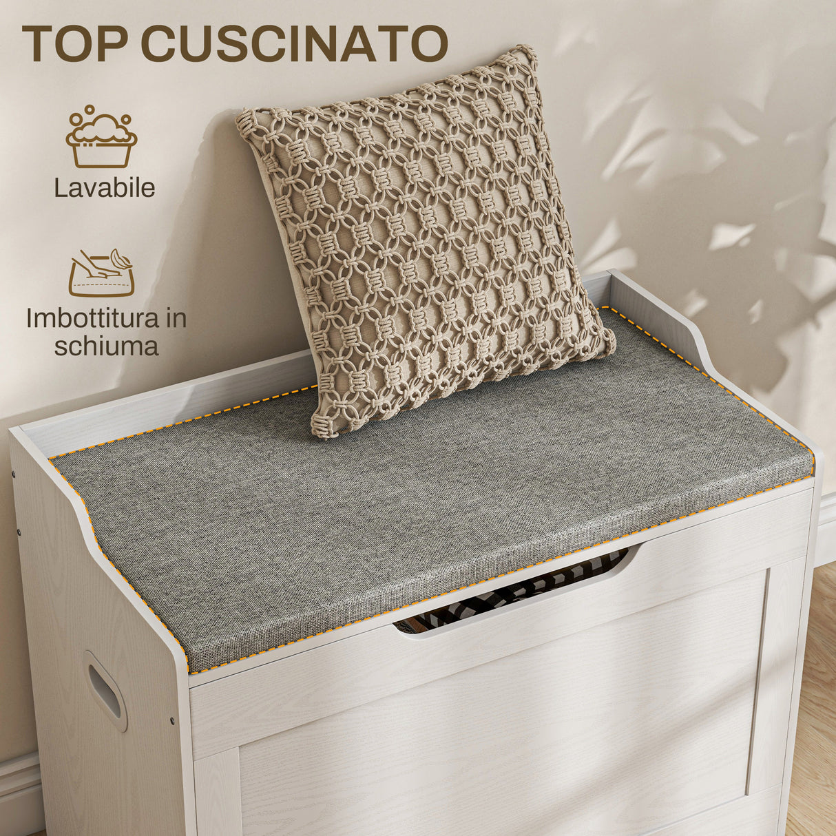 easycomfort easycomfort panca contenitore da 103l multifunzione in legno con cuscino in tessuto 75x40x56cm bianco