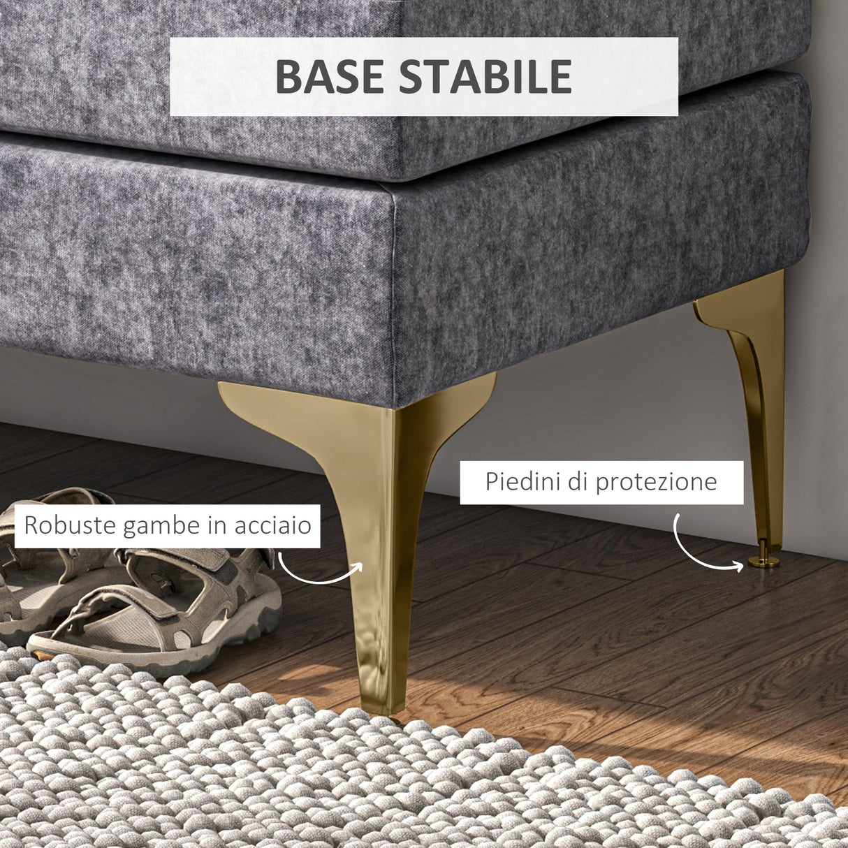 easycomfort easycomfort panca fondo letto a 2 strati in tessuto effetto velluto e acciaio 121x50 5x46 5 cm grigio scuro e oro