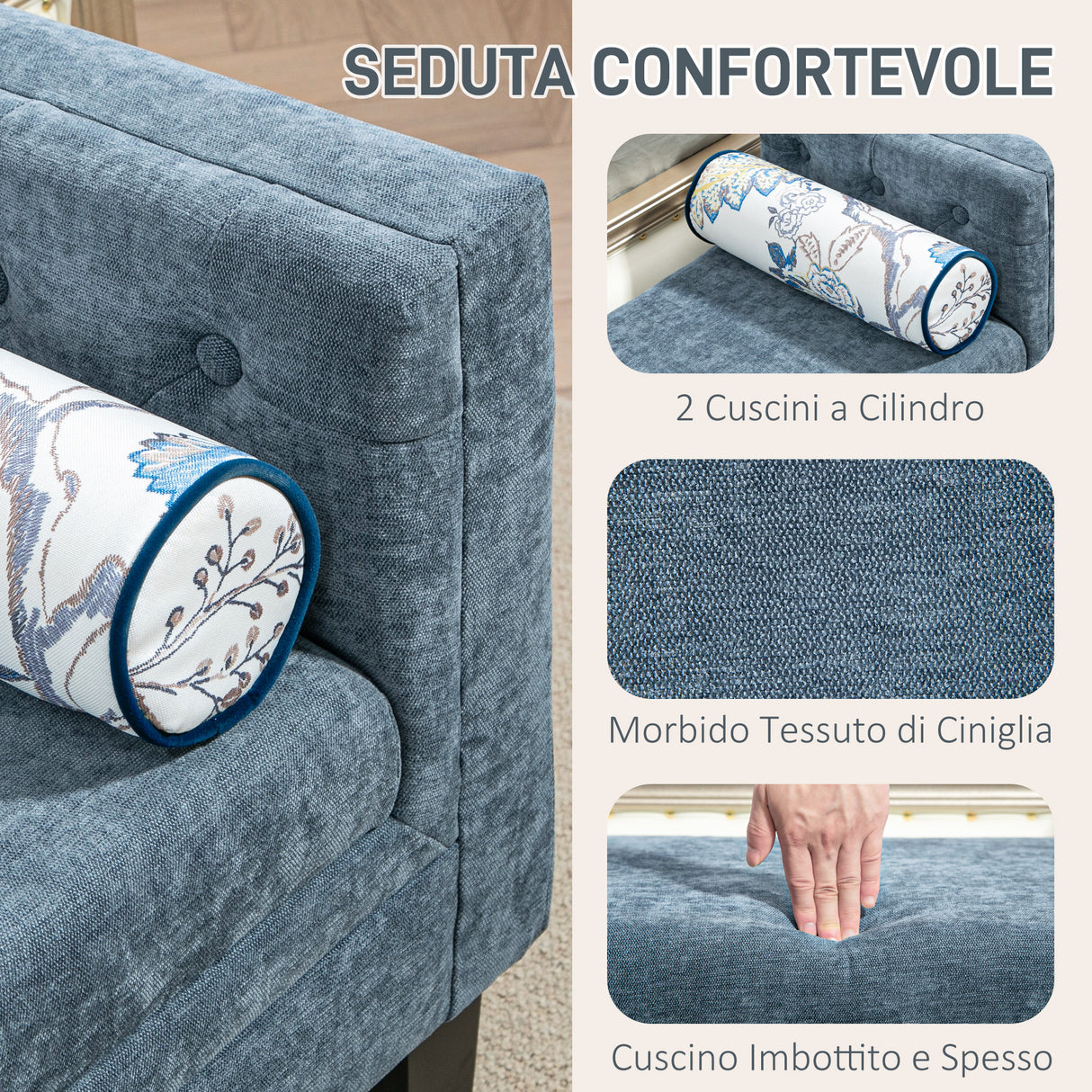 easycomfort easycomfort panca fondoletto con braccioli trapuntati e 2 cuscini in ciniglia e legno 115 5x45x56 cm grigio e nero