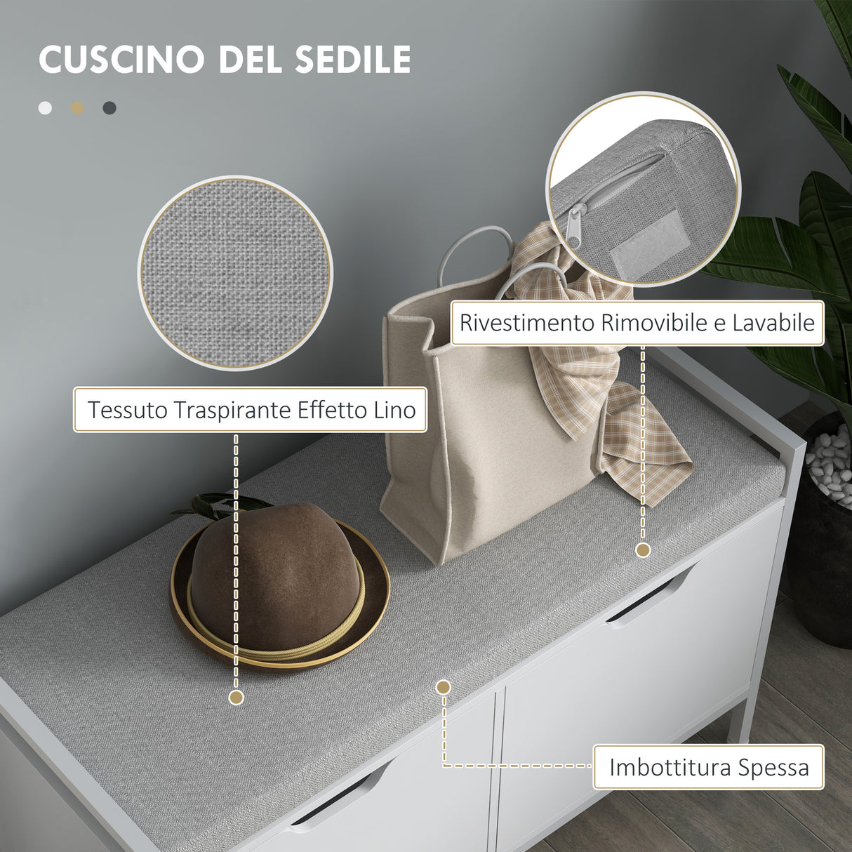 easycomfort easycomfort panca scarpiera a 2 armadietti con cuscino in tessuto effetto lino legno e acciaio 84x35x50 cm bianco