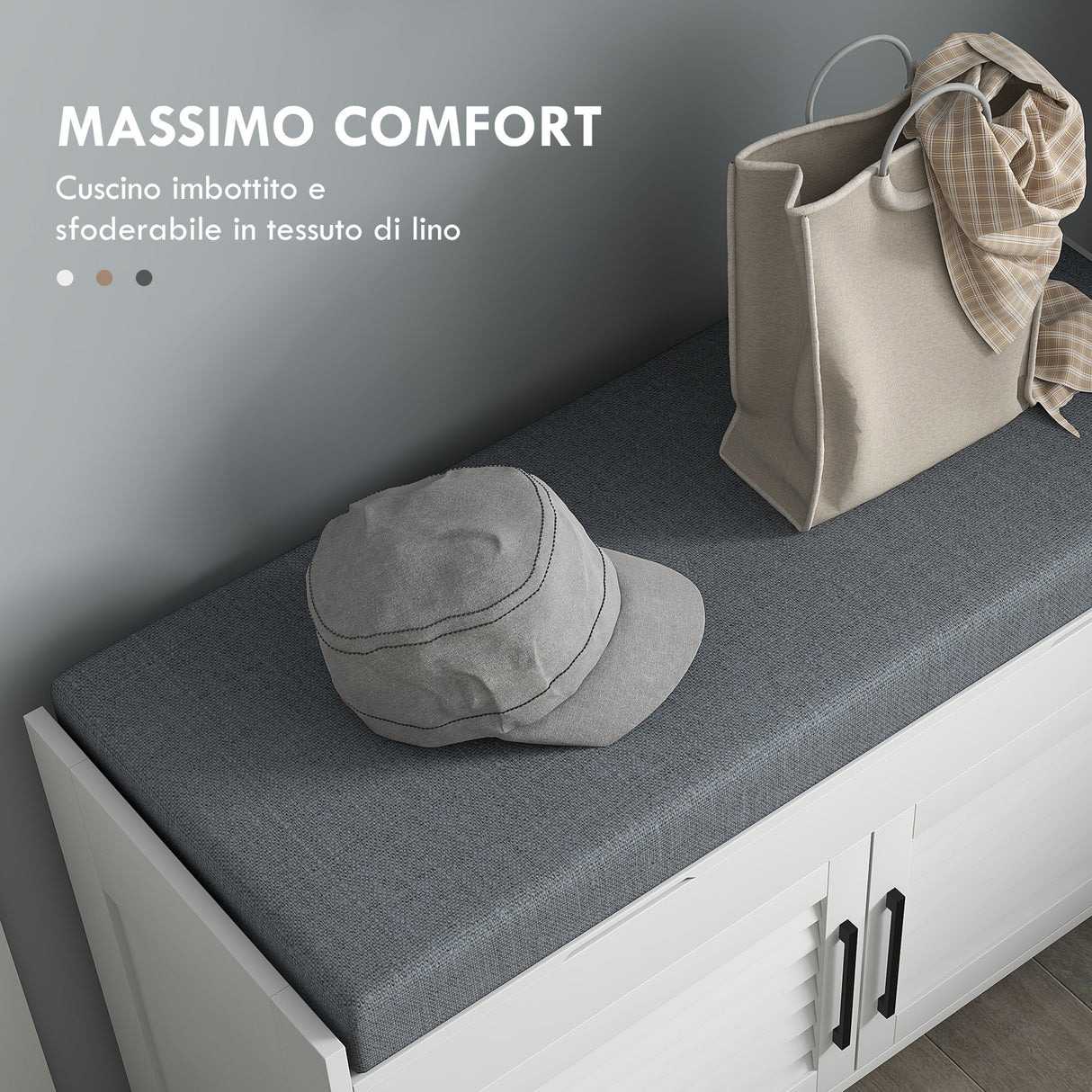 easycomfort easycomfort panca scarpiera con ripiano interno regolabile su 3 livelli in mdf e simil lino 90x36x50 cm bianco e grigio