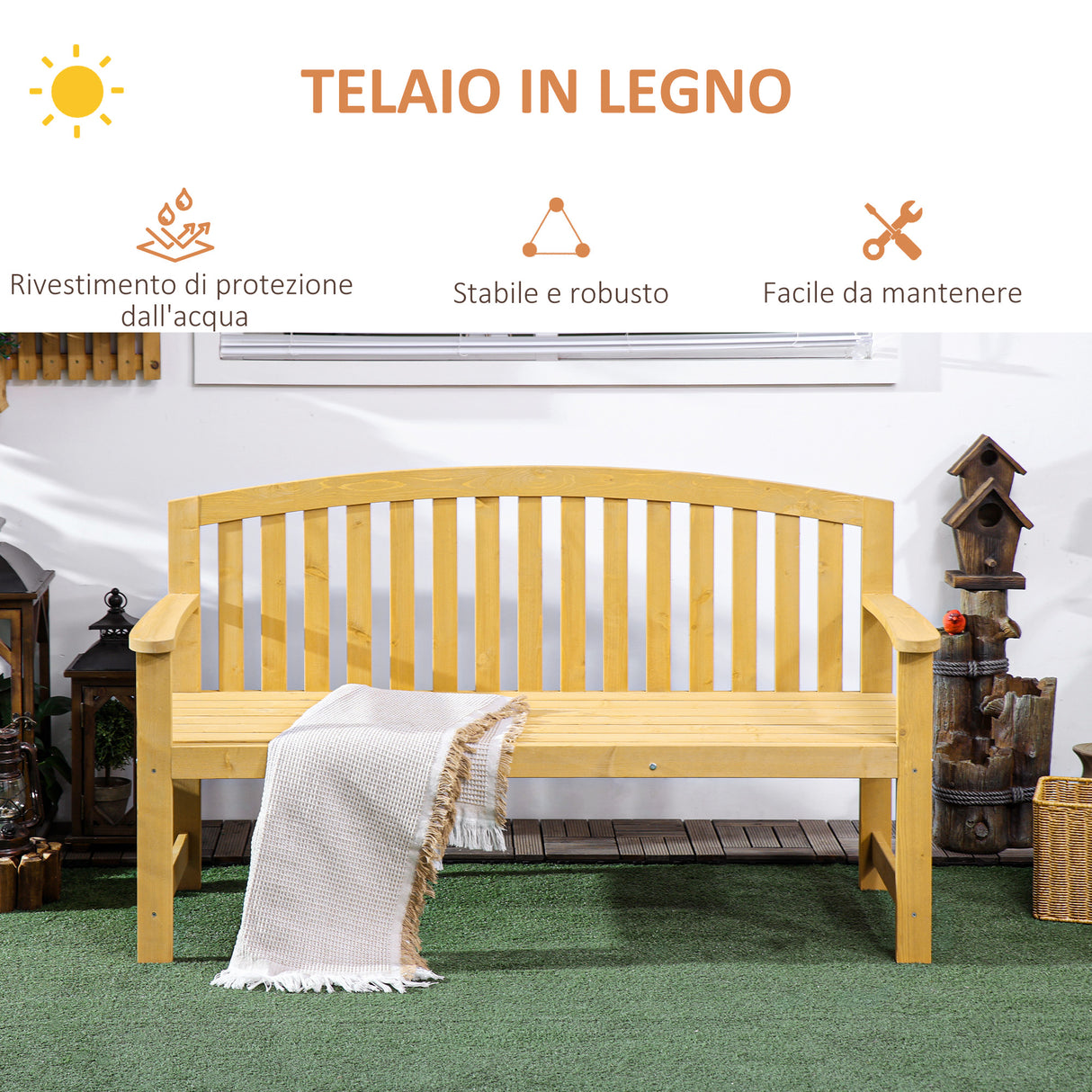 easycomfort easycomfort panchina da giardino 2 posti con seduta e schienale a doghe in legno di abete 143x51x85 cm