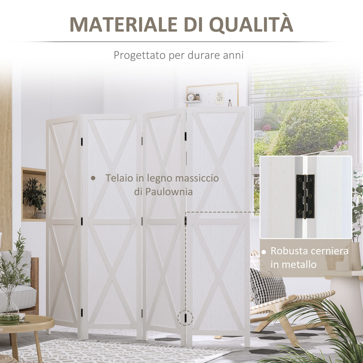 easycomfort easycomfort paravento a 4 ante per interni divisorio in legno per camera e ufficio 182x170 cm bianco