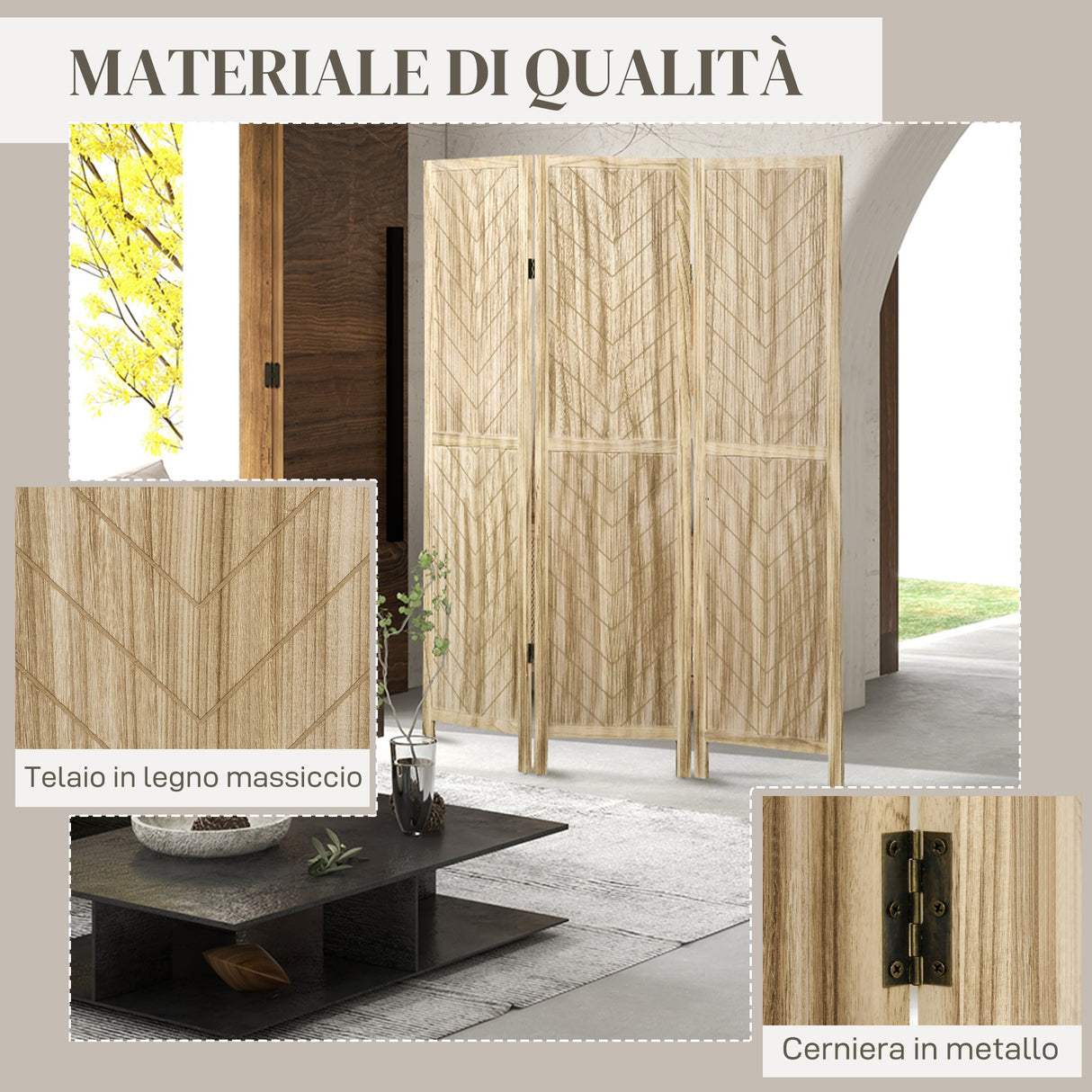 easycomfort easycomfort paravento da interno pieghevole a 3 ante a spina di pesce in legno 120x1 6x170 cm