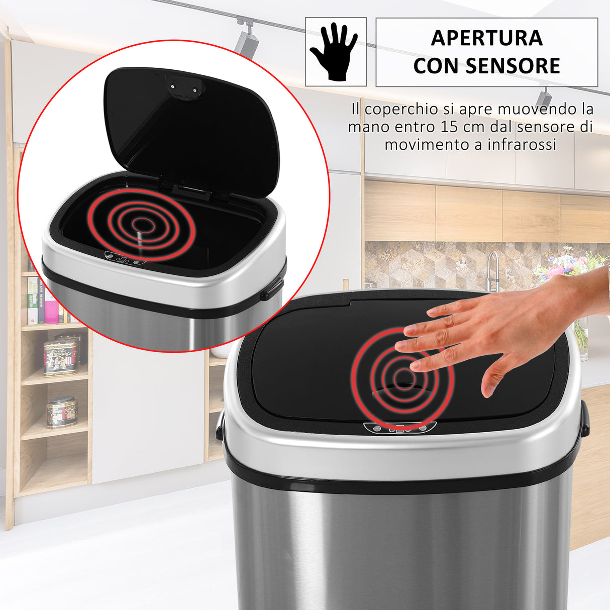 easycomfort easycomfort pattumiera cestino bidone con coperchio a sensore ad infrarossi per cucina bagno capacita 58l in acciaio abs 40 9 28 9 68cm