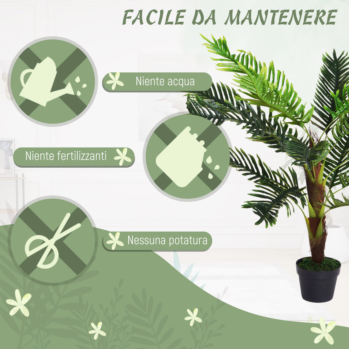easycomfort easycomfort pianta artificiale palma cycas alta 123cm per interno ed esterno con vaso incluso