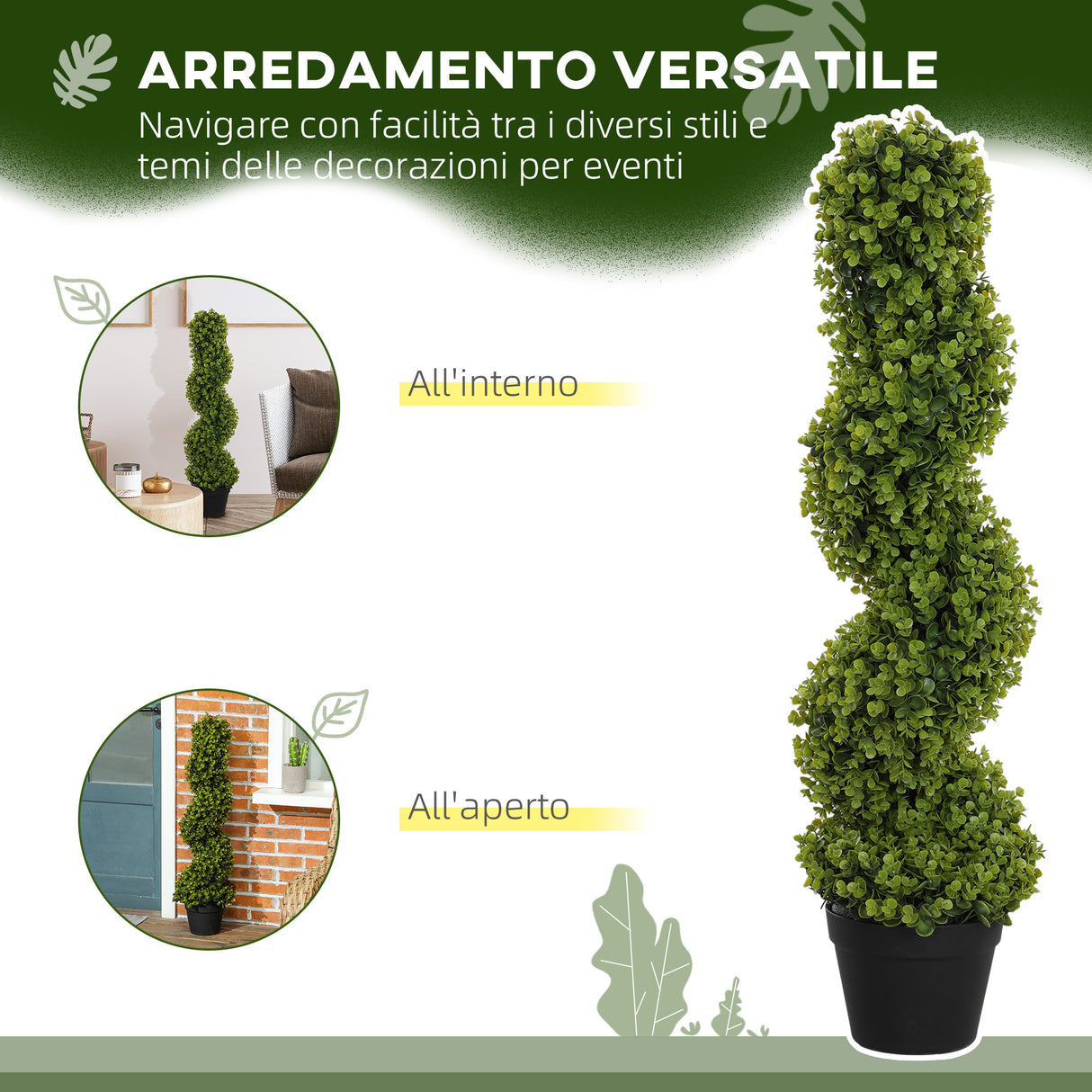 easycomfort easycomfort pianta finta di eucalipto a spirale con vaso incluso per interno ed esterno altezza 90 cm verde