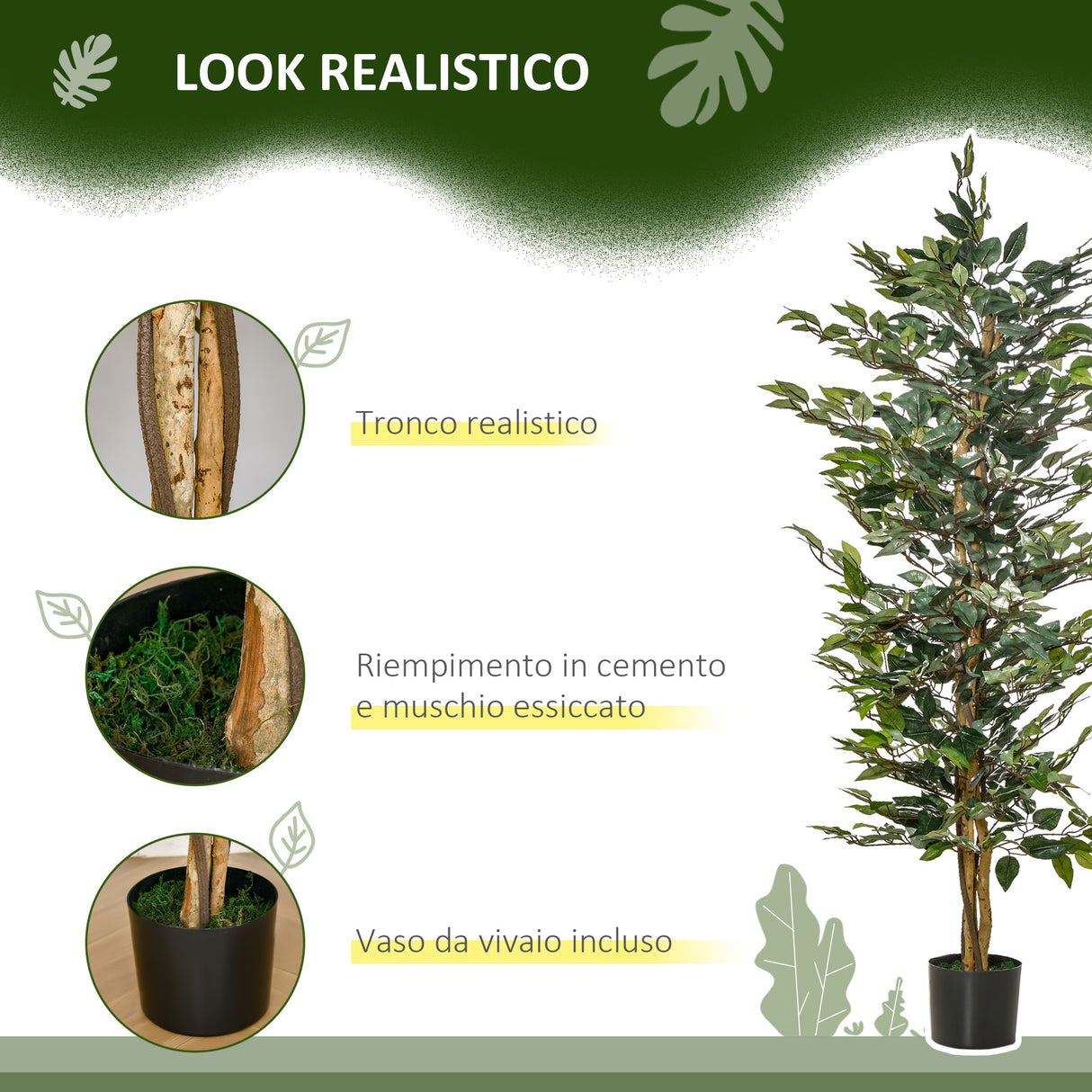 easycomfort easycomfort pianta finta di ficus alta 150cm decorazione per interno ed esterno con vaso incluso