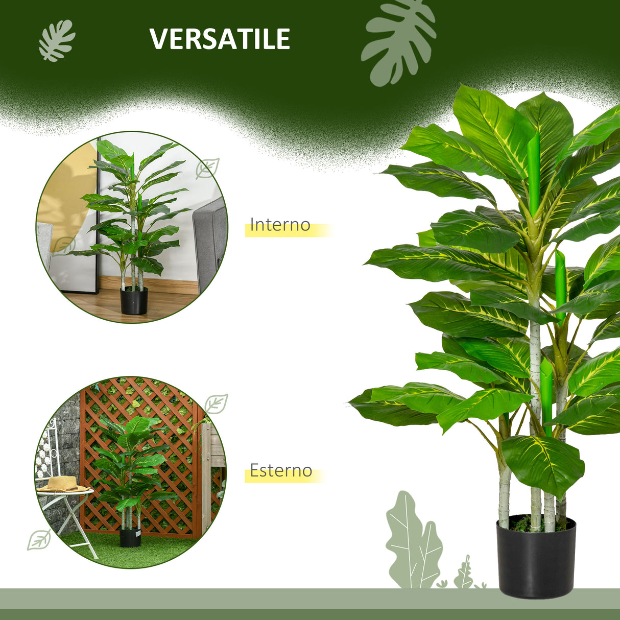 easycomfort easycomfort pianta verde artificiale da 95 cm e 33 foglie con vaso nero 15x13 cm in peva pe e cemento