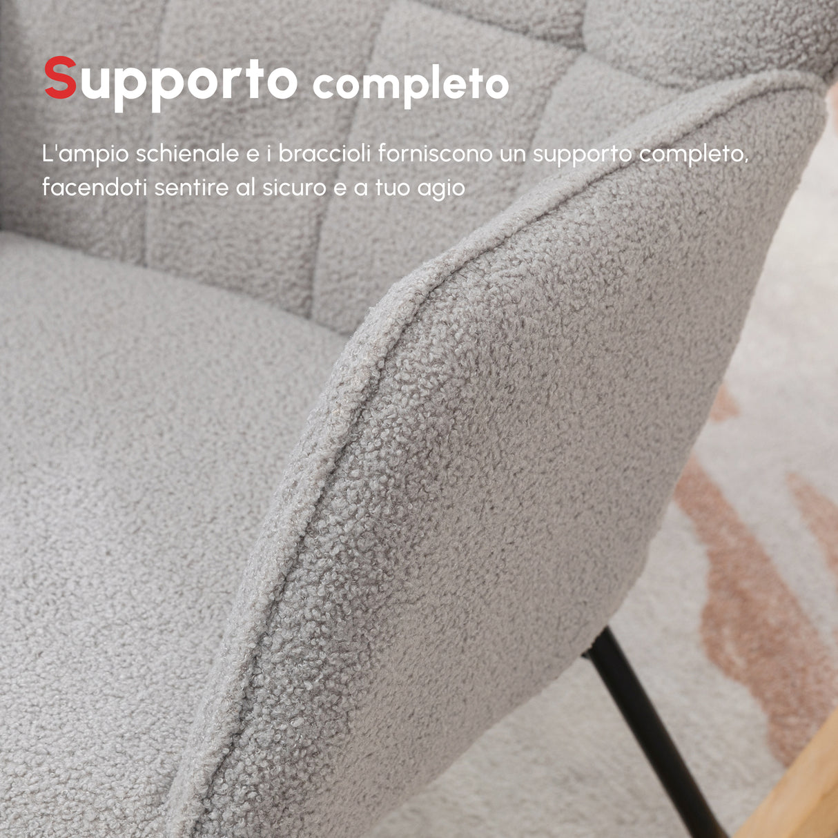 easycomfort easycomfort poltrona a dondolo imbottita in legno e acciaio con rivestimento boucle 71x98x101 cm grigio