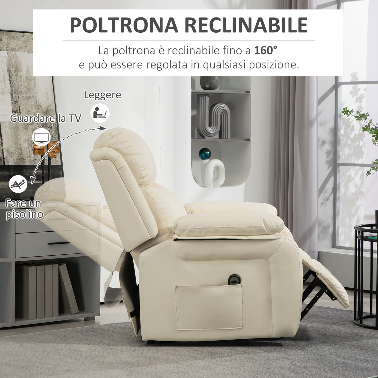 easycomfort easycomfort poltrona alzapersona reclinabile a 160 con poggiapiedi e telecomando in pelle pu e acciaio 76x90x105 cm crema