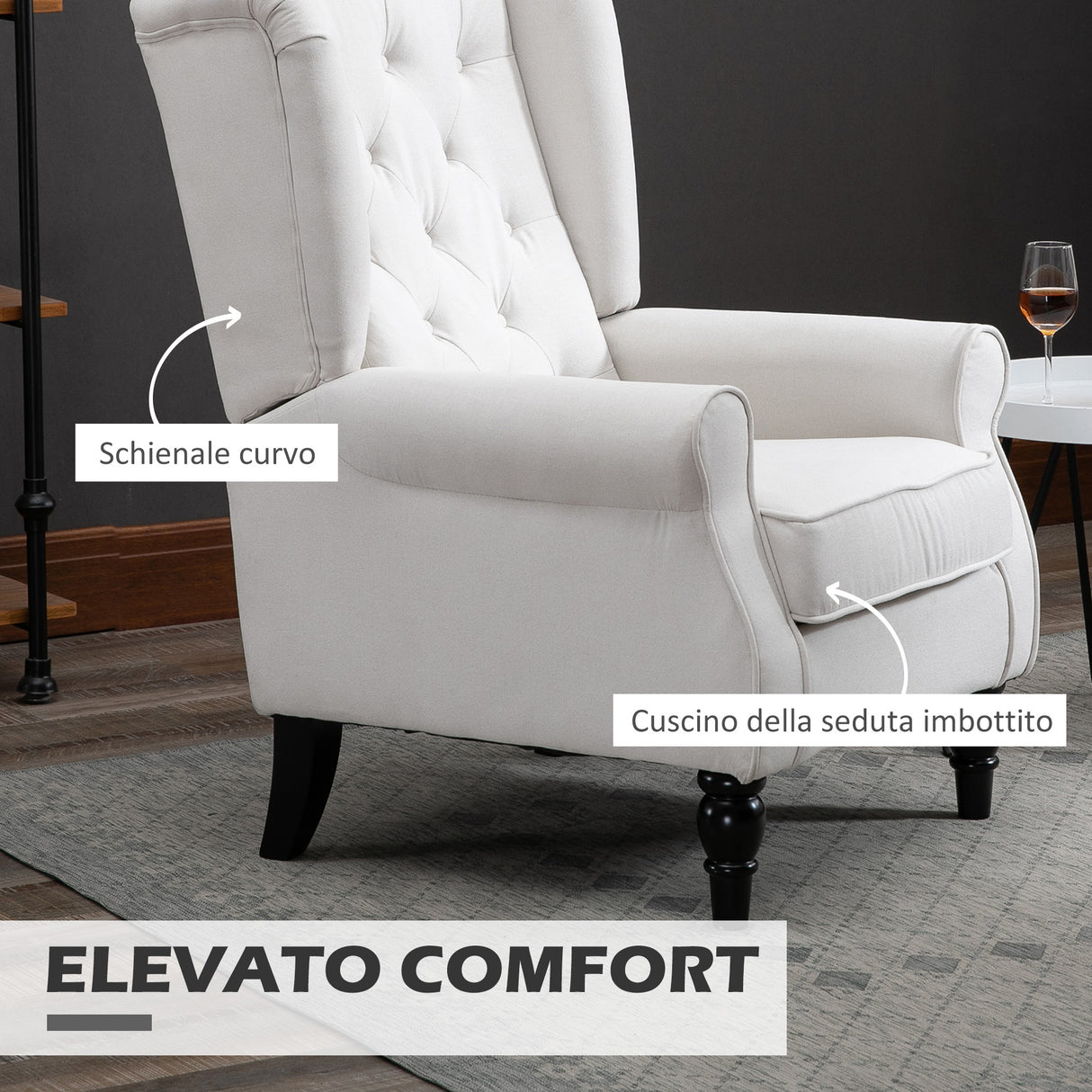 easycomfort easycomfort poltrona da salotto imbottita in tessuto con schienale trapuntato 74x86x102cm bianco crema