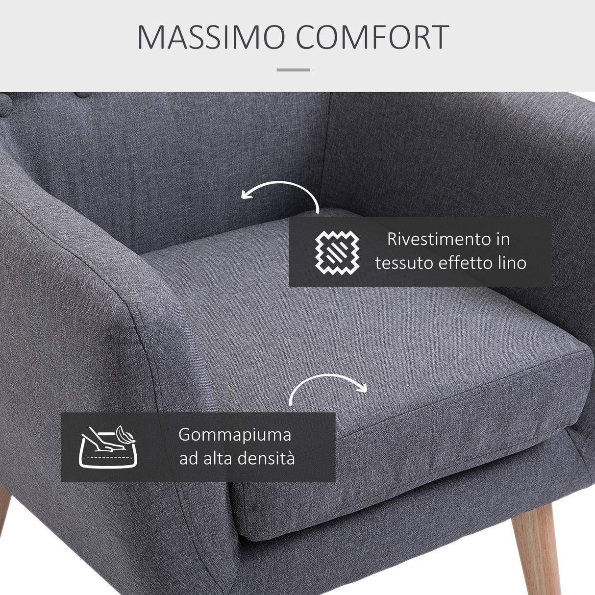 easycomfort easycomfort poltrona imbottita moderna poltroncina da camera soggiorno con braccioli tessuto legno 68 58 5 76cm grigio chiaro ean 8055776915784