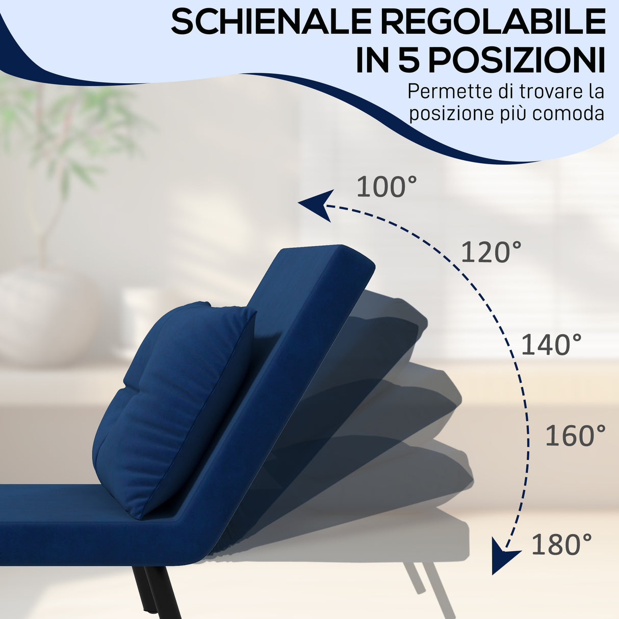 easycomfort easycomfort poltrona letto 3 in 1 con schienale reclinabile e cuscino in tessuto effetto velluto 63x73x81 cm blu