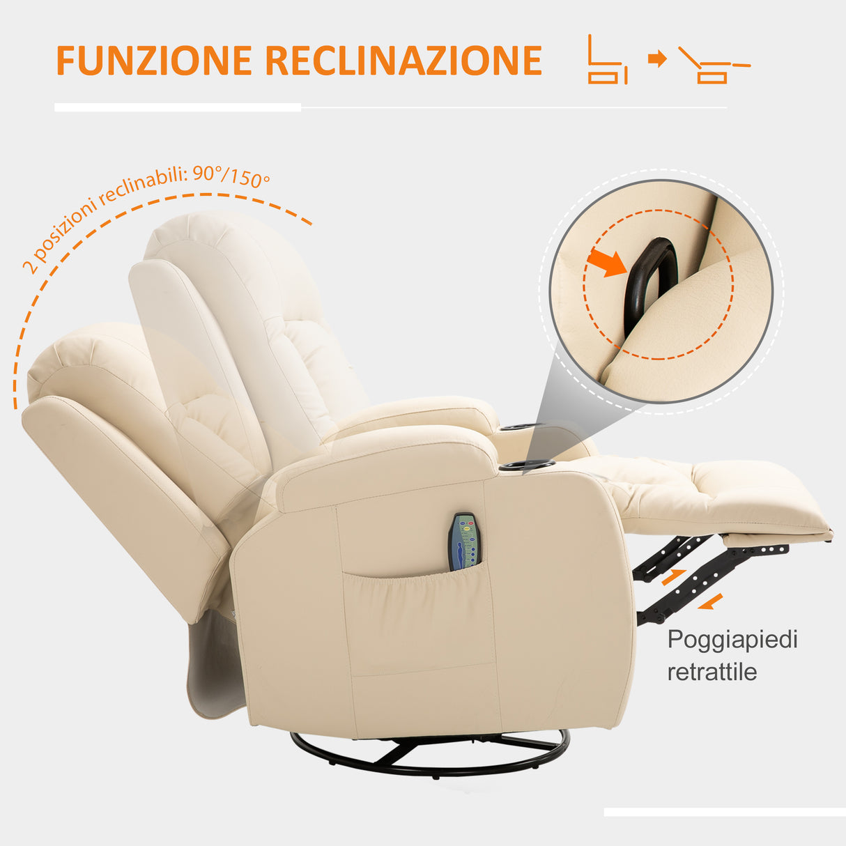 easycomfort easycomfort poltrona massaggiante a 8 punti reclinabile con portabicchieri e telecomando 85x94x104 cm beige