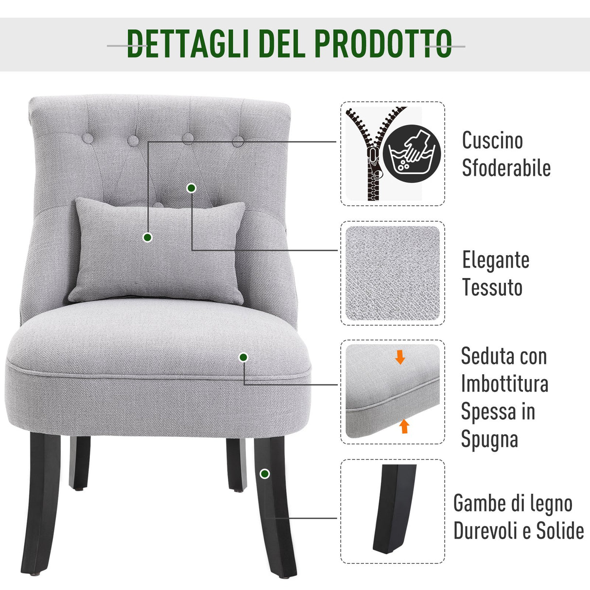 easycomfort easycomfort poltrona per salotto imbottita con cuscino e piedini antiscivolo poltrona darredo in tessuto effetto lino e legno 52 5x69x77 cm grigio ean 8054144134956