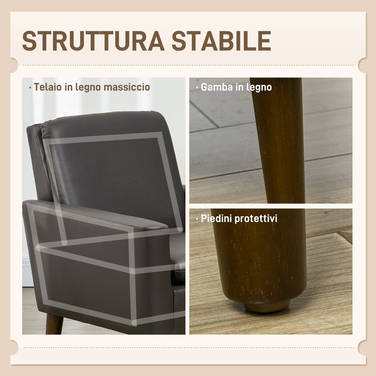 easycomfort easycomfort poltrona per salotto imbottita poltrona moderna in finta pelle e legno 75x78x81 cm marrone