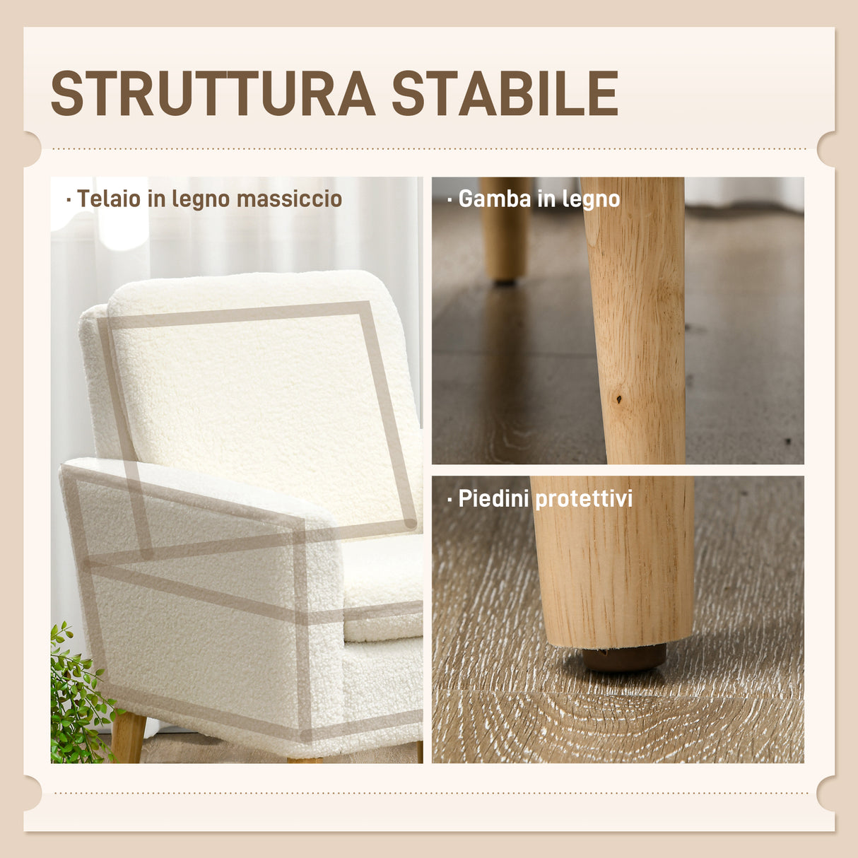 easycomfort easycomfort poltrona per salotto imbottita poltrona moderna in pile e legno 75x78x81 cm bianco crema