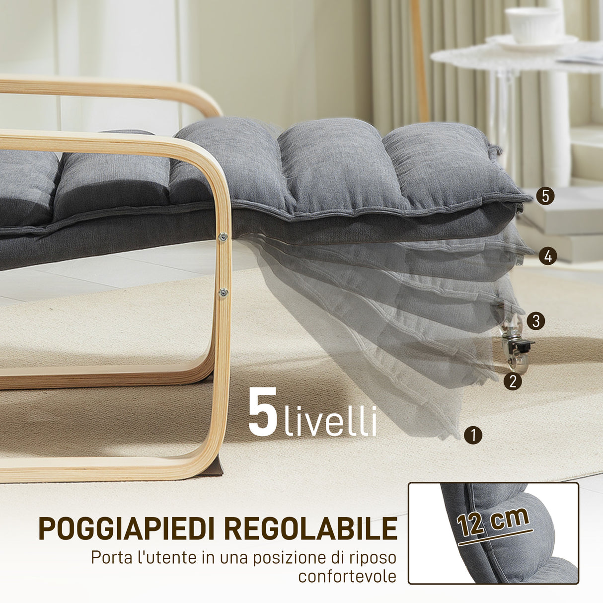 easycomfort easycomfort poltrona relax in legno con rivestimento in velluto e poggiapiedi regolabile grigio scuro