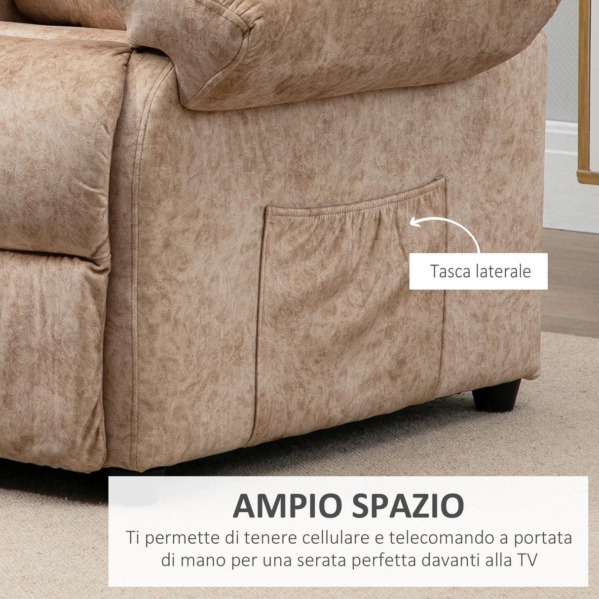easycomfort easycomfort poltrona relax reclinabile manuale in tessuto con poggiapiedi estraibile e tasca laterale beige