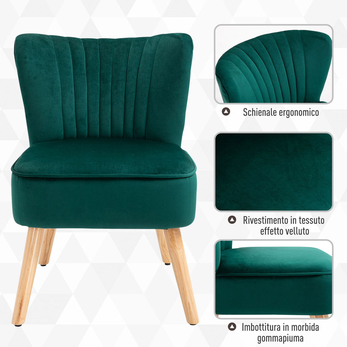 easycomfort easycomfort poltroncina stile nordico dal design ergonomico in legno e velluto verde per casa e soggiorno 57 x 68 x 76 cm ean 8055776914923