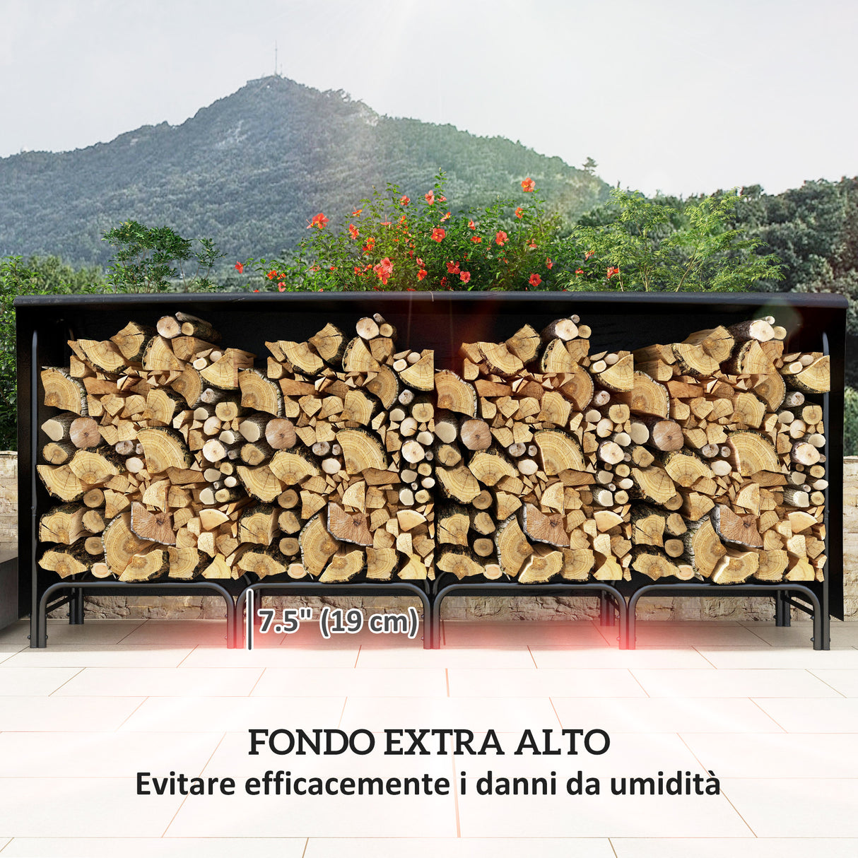 easycomfort easycomfort portalegna da interno ed esterno in metallo con telo porta legna e copertura 240x36x99cm nero