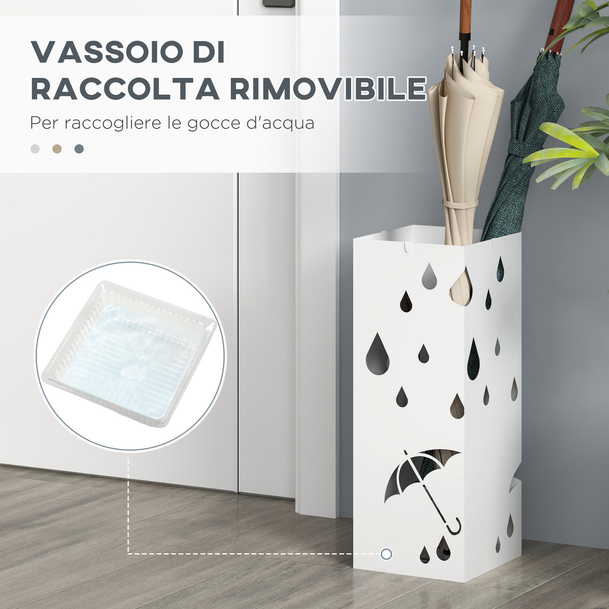 easycomfort easycomfort portaombrelli in metallo con 4 ganci e vaschetta raccogligocce 15 5x15 5x41cm bianco