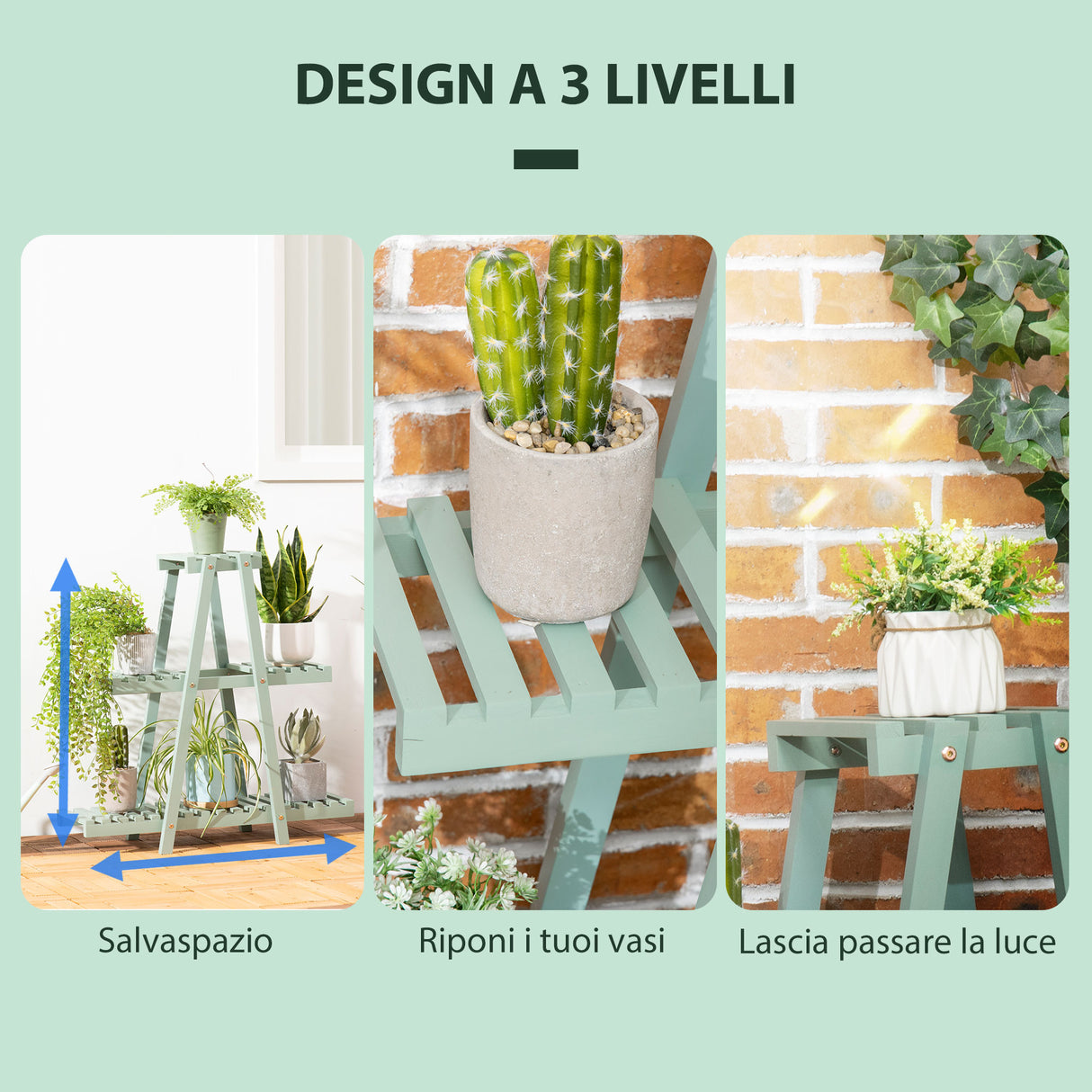 easycomfort easycomfort portapiante a 3 livelli in legno di abete per interni ed esterni 76x26x76 cm verde chiaro