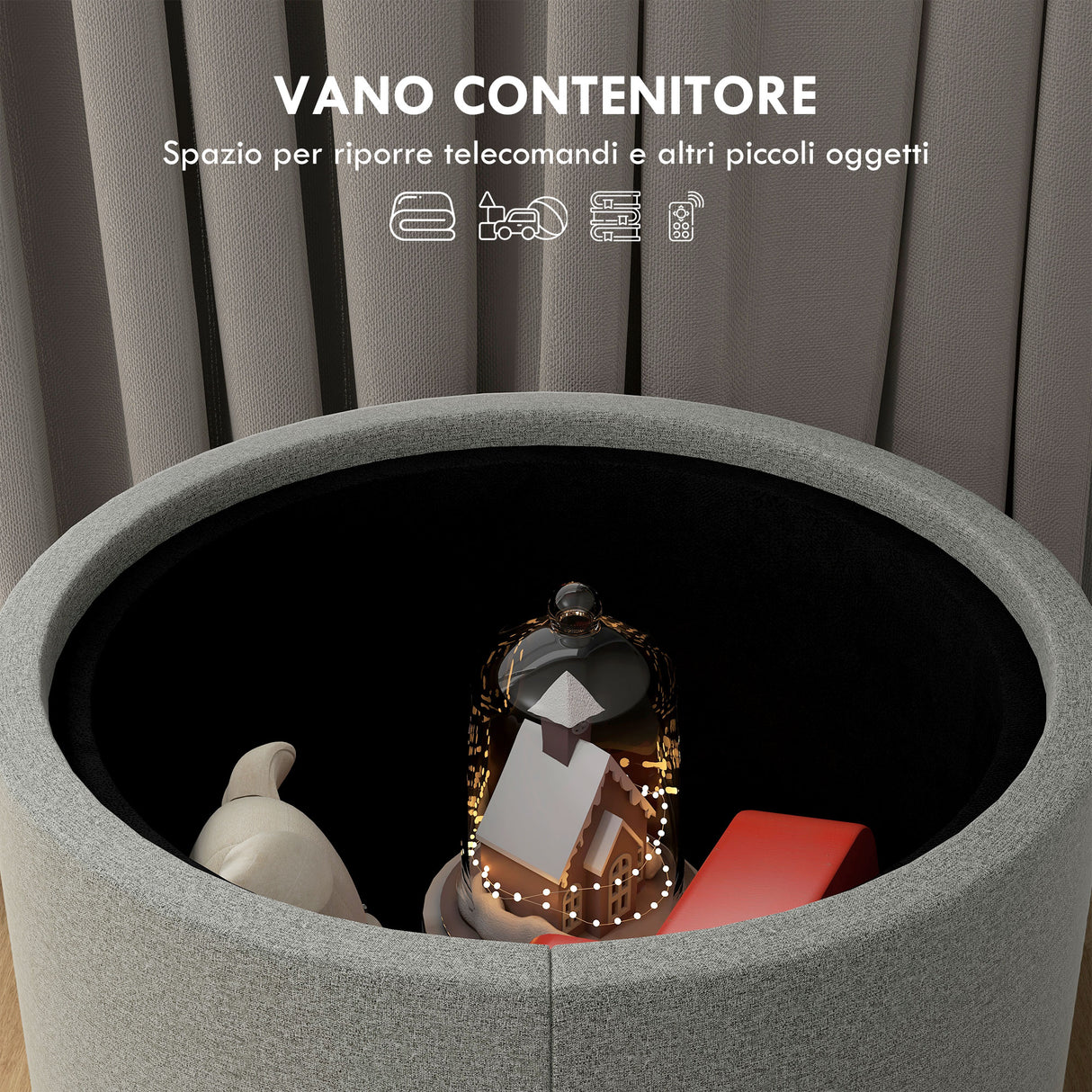 easycomfort easycomfort pouf contenitore effetto lino da 120 kg max con vassoio a ribalta in mdf 56x56x42 cm grigio