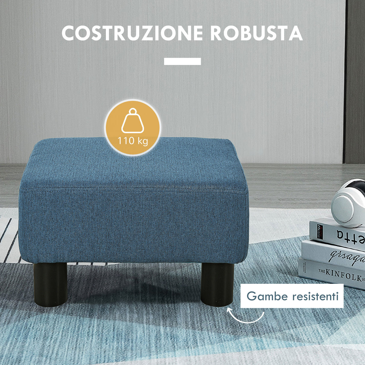 easycomfort easycomfort pouf poggiapiedi imbottito e rettangolare in poliestere e plastica 40x30x24 cm blu scuro