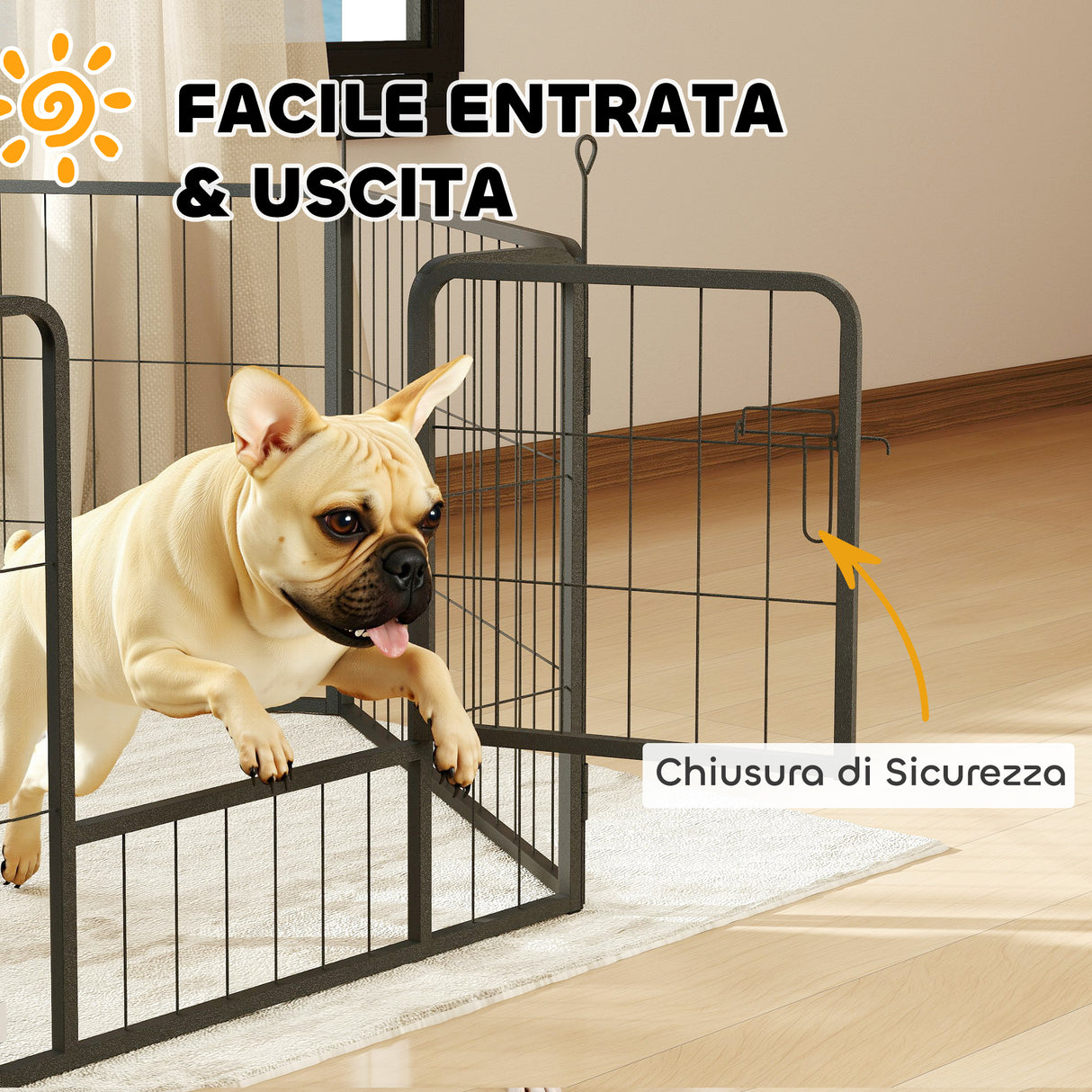 easycomfort easycomfort recinto per cani a 6 pannelli modulabili da 80x1 5x60 cm in acciaio nero con porta di ingresso