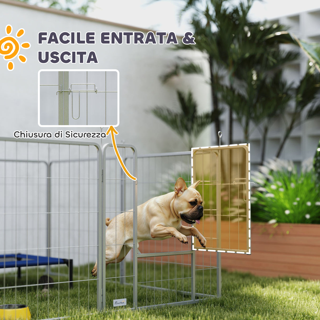 easycomfort easycomfort recinto per cani a 8 pannelli modulabili pieghevole con porta in acciaio altezza 80 cm argento