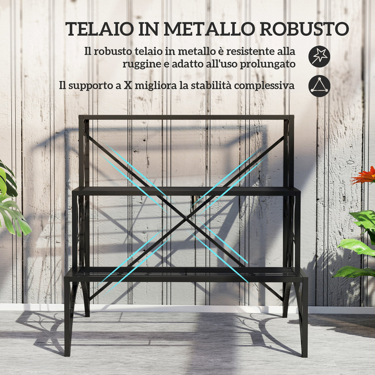 easycomfort easycomfort scaffale porta piante a 3 livelli a scaletta per interno ed esterno in metallo 60x60x60 cm nero
