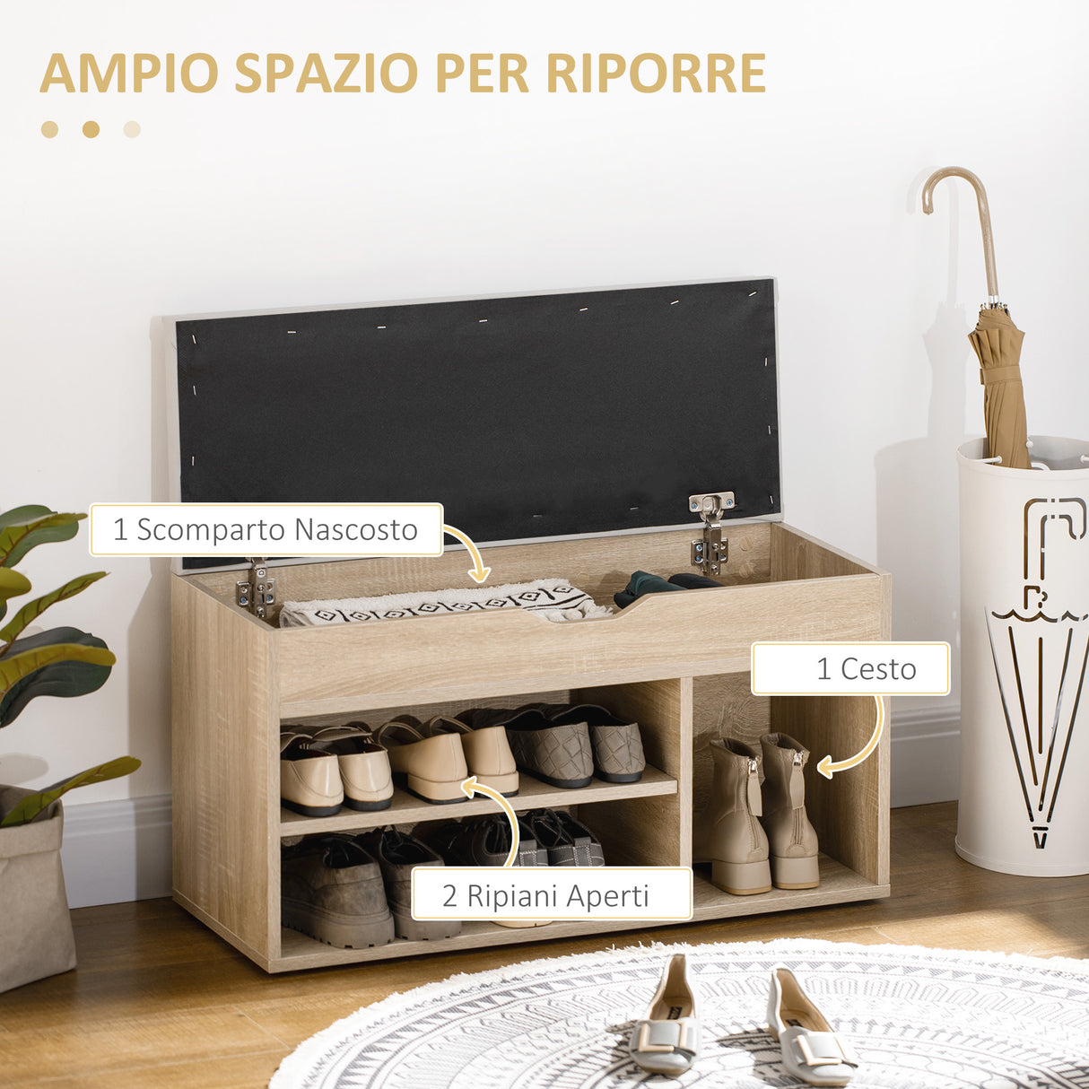 easycomfort easycomfort scarpiera salvaspazio imbottita con 2 ripiani aperti e spazio a scomparsa in legno e pelle pu 80x30x45 cm