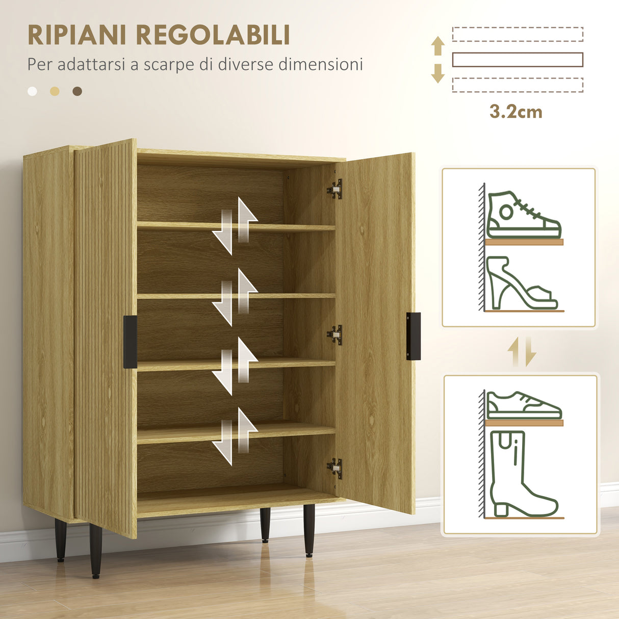 easycomfort easycomfort scarpiera salvaspazio per 15 paia di scarpe con 4 ripiani regolabili 80x38x110cm rovere