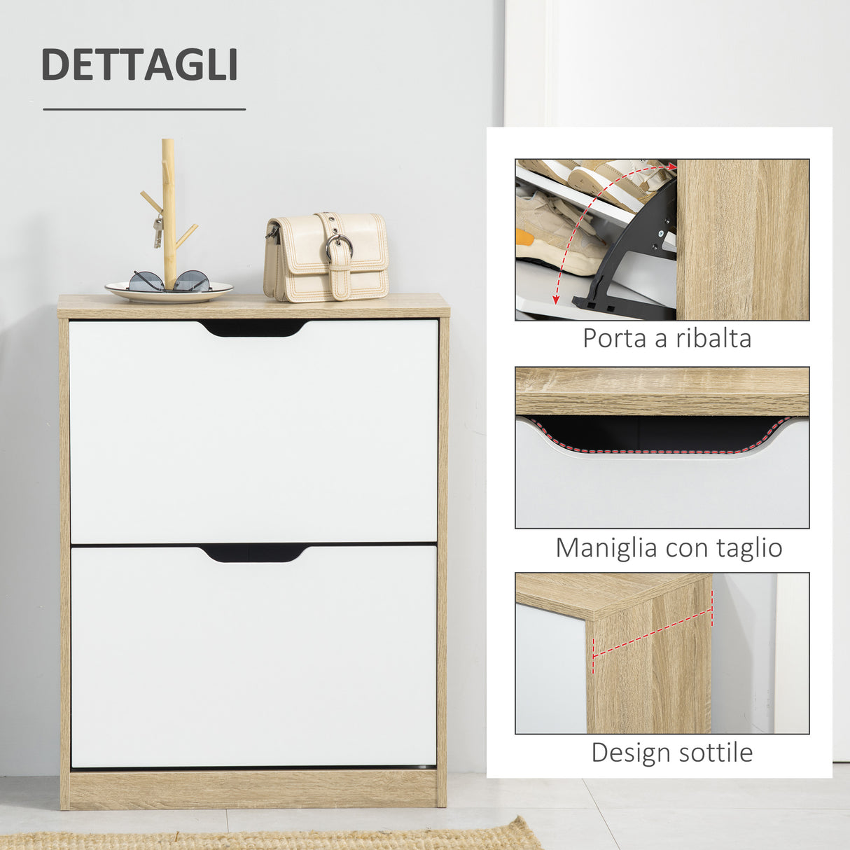 easycomfort easycomfort scarpiera salvaspazio slim a 2 cassetti per 8 paia di scarpe 62 5x26x81 cm legno e bianco
