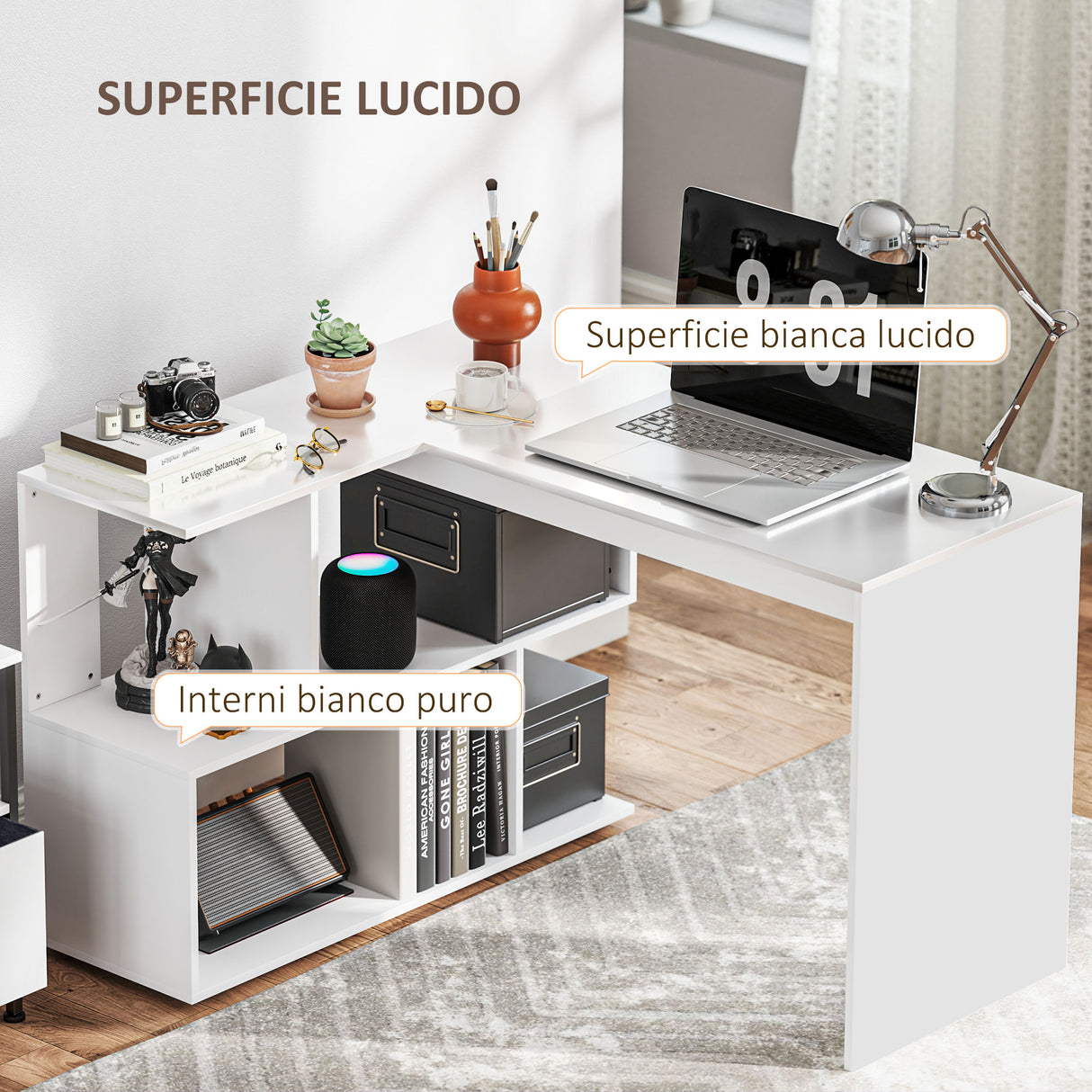 easycomfort easycomfort scrivania angolare moderna per ufficio con 4 ripiani in legno bianco 120x100x77 cm