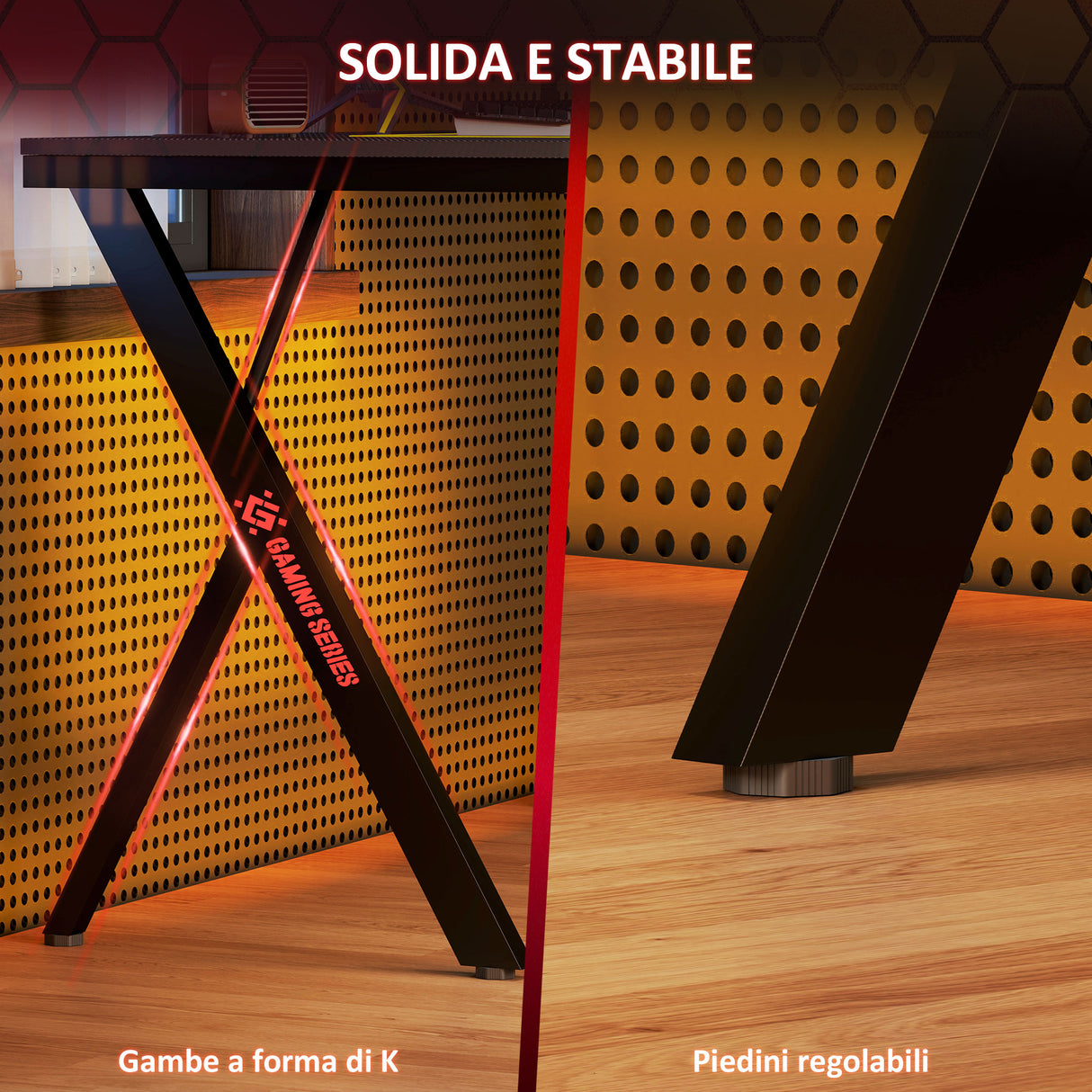easycomfort easycomfort scrivania gaming con luci led rgb regolabili e gambe a k in legno e acciaio 120x60x75 cm nero