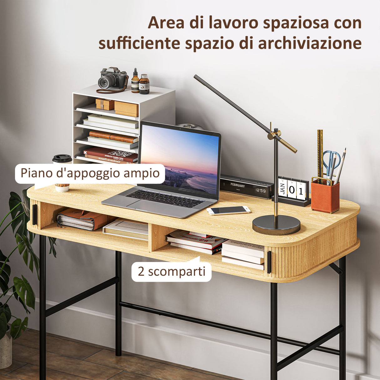 easycomfort easycomfort scrivania per camera e ufficio con ante scanalate legno e acciaio 120x60x76 5cm rovere e nero