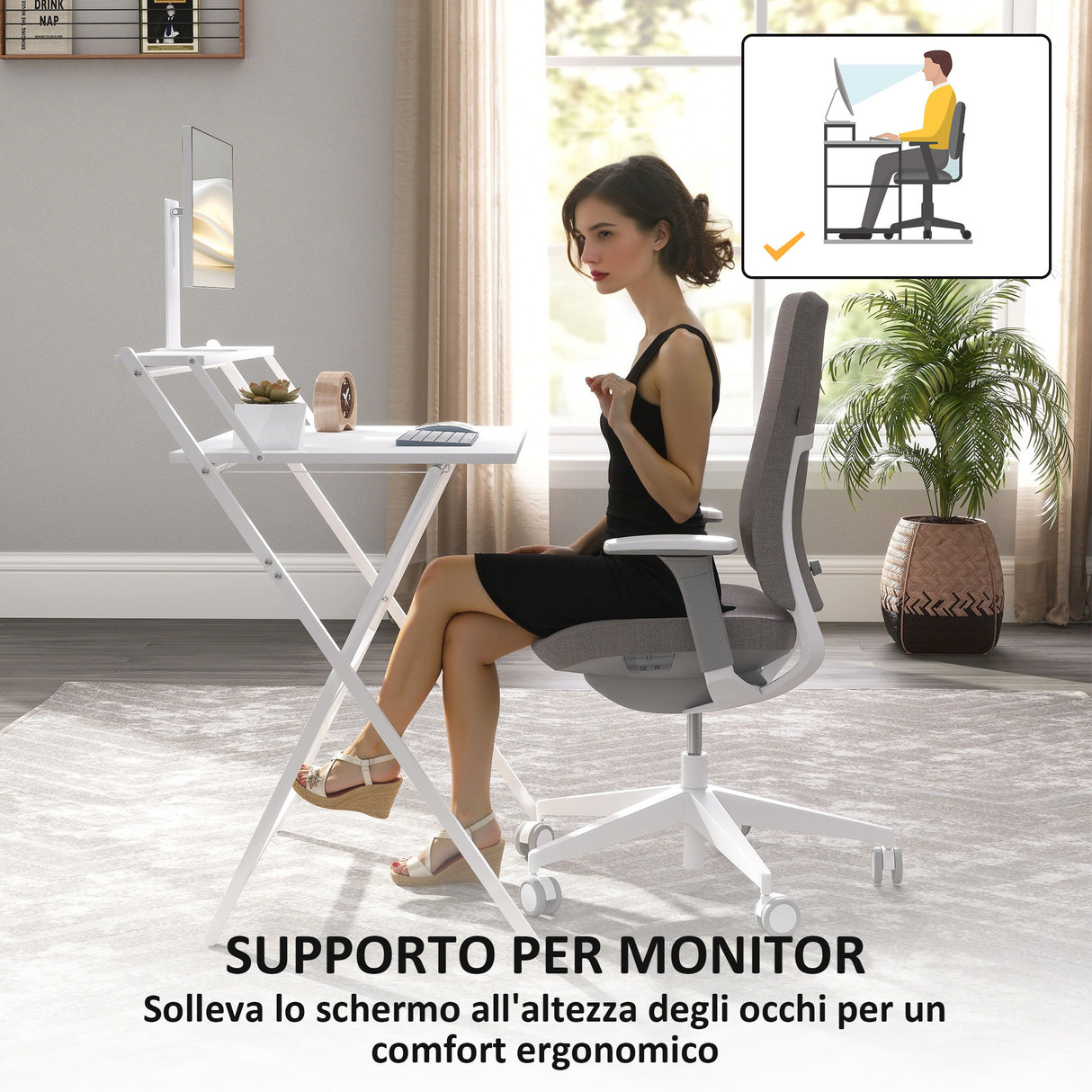 easycomfort easycomfort scrivania pieghevole con ripiano per monitor 81 5x62x86 5 cm bianco