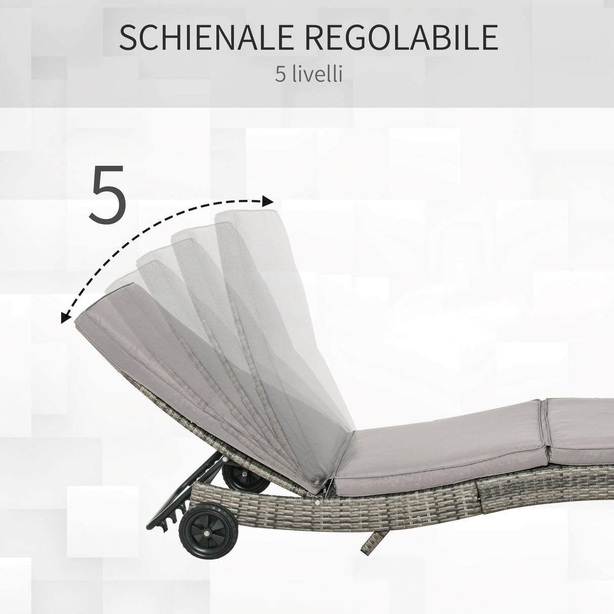 easycomfort easycomfort sdraio da giardino in rattan pe con schienale regolabile e cuscino 207x70x70cm grigio