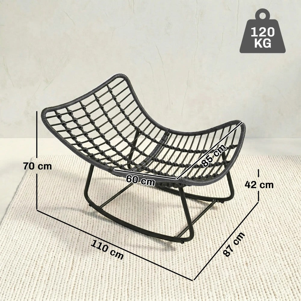easycomfort easycomfort sedia a dondolo stile boho in rattan e metallo con cuscino morbido grigio scuro