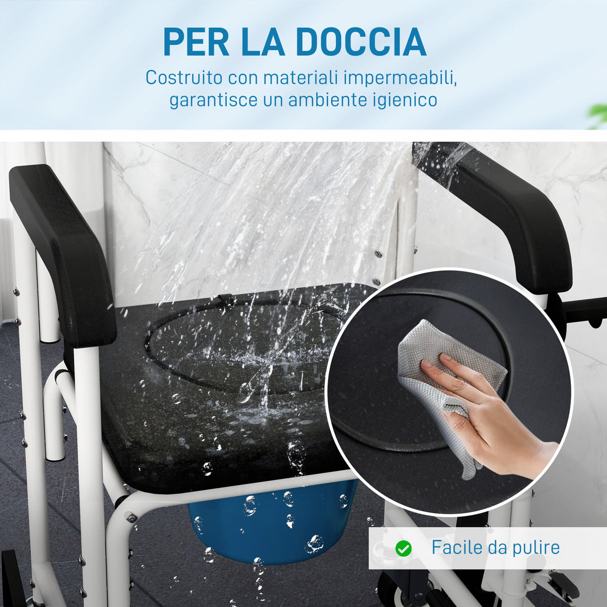 easycomfort easycomfort sedia a rotelle con wc impermeabile 4 in 1 con poggiapiedi ribaltabili in alluminio e plastica nero