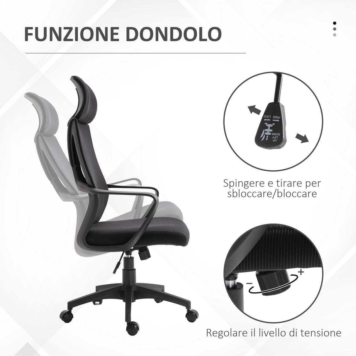 easycomfort easycomfort sedia da ufficio reclinabile con poggiatesta e supporto lombare in poliestere 64x55x116 126 cm nero