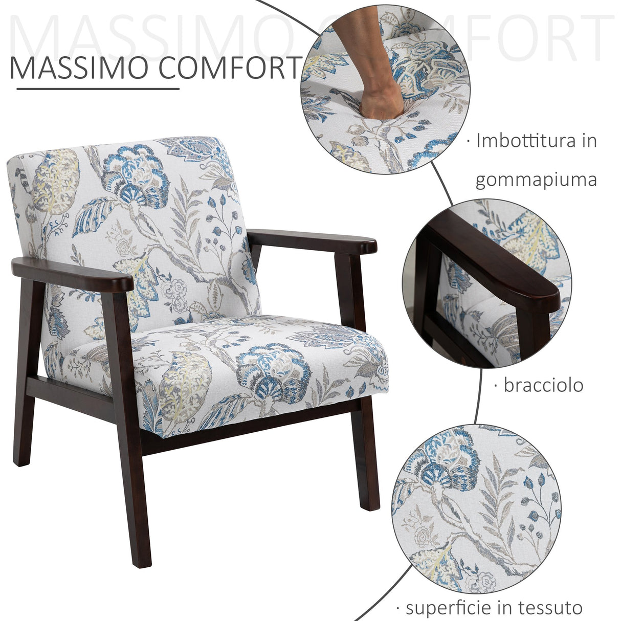 easycomfort easycomfort sedia per soggiorno poltroncina imbottita con braccioli in legno e tessuto traspirante per casa e ufficio a fiori 68 5x78 5x75cm ean 8054144139586
