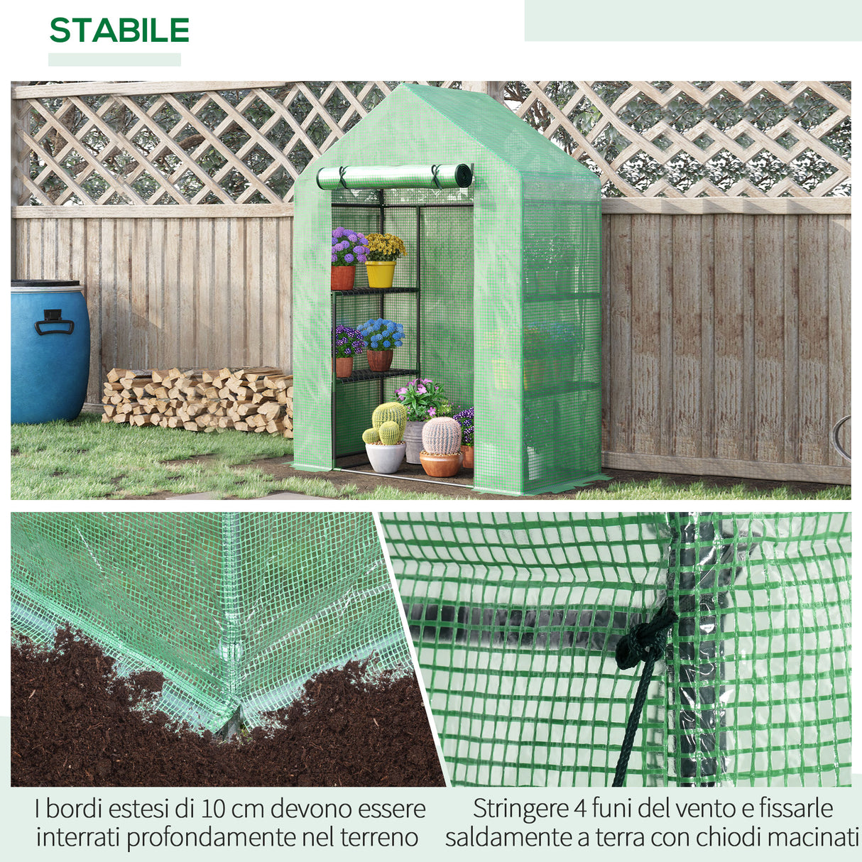 easycomfort easycomfort serra da giardino in acciaio e plastica pe con 4 ripiani funi e picchetti 141x72x191 cm verde