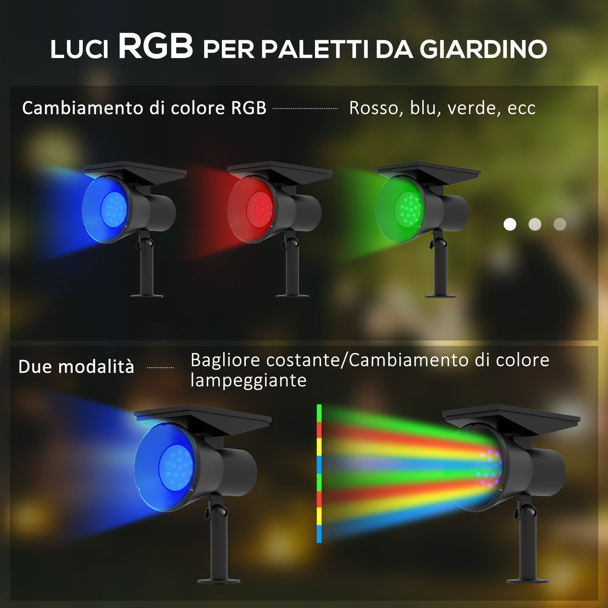 easycomfort easycomfort set 2 luci da giardino solari rgb con 2 modalita di illuminazione in pp e pc 10 6x15x38 cm nero