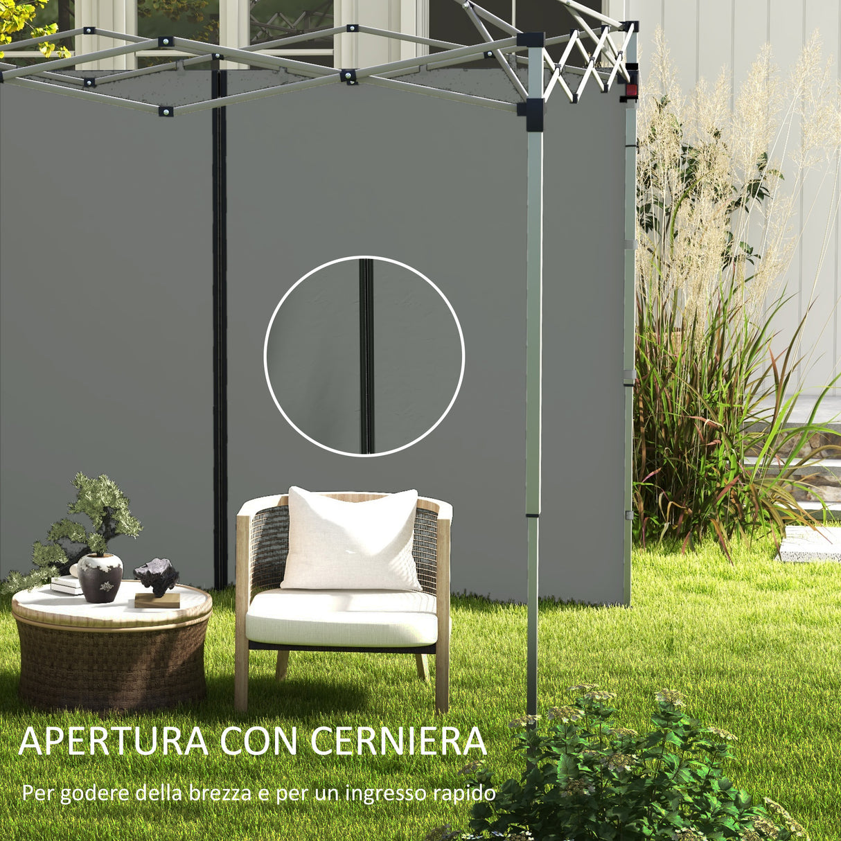 easycomfort easycomfort set 2 pareti gazebo 3x3 e 3x6 m in tessuto oxford con porte a cerniera 295x195 cm grigio scuro