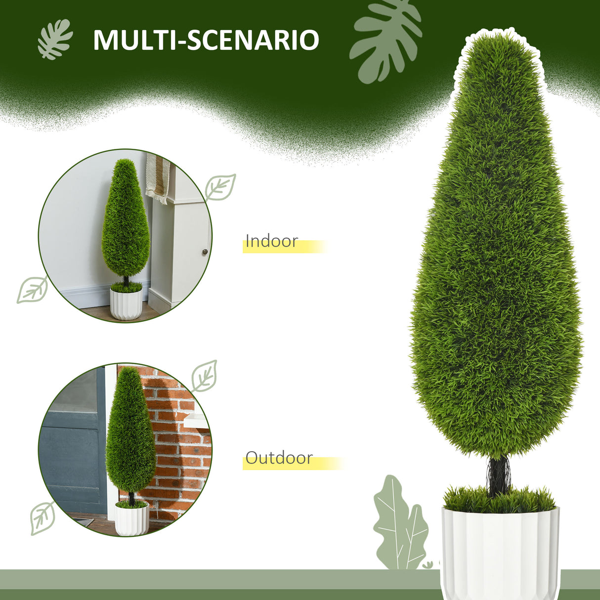 easycomfort easycomfort set 2 piante finte di cipresso con vasi 12x16 cm muschio e cemento in pe e plastica verde e bianco