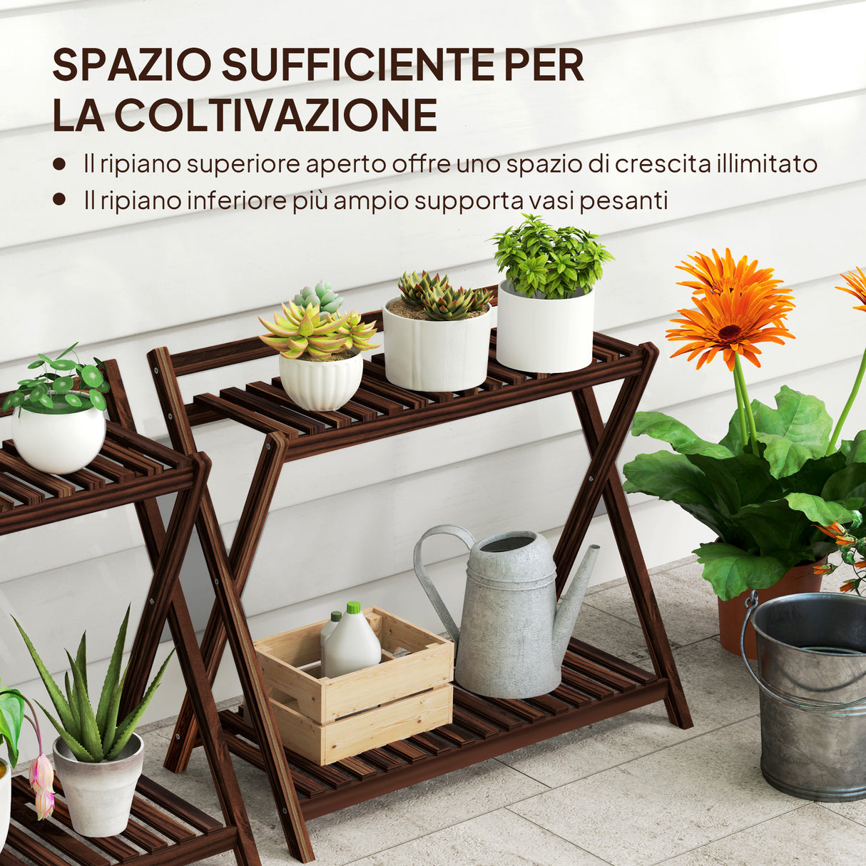 easycomfort easycomfort set 2 portapiante a 2 livelli con design a doghe in legno di abete 73x36x64 cm marrone bruciato